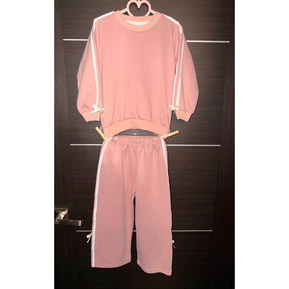 Unbranded Pink and White Jogger w Bows Girls Size 10/12